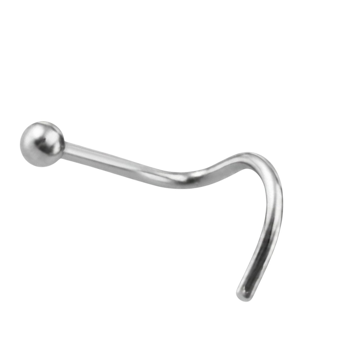 Aramat Jewels zilverkleurige neuspiercing van chirurgisch staal met een 2mm bolletje en S-vormig staafje.