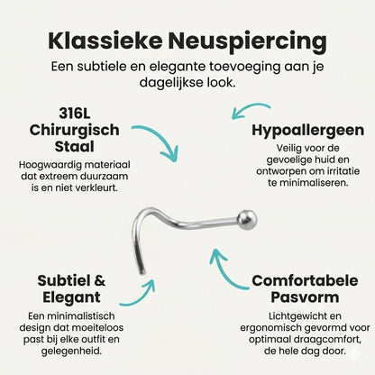 Aramat Jewels stalen neuspiercing met 2mm bolletje en S-vormig staafje voor een comfortabele pasvorm.