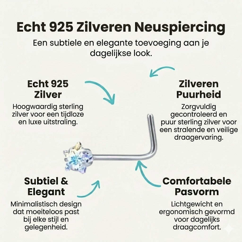 Aramat Jewels stalen neuspiercing met gebogen staafje en schitterende AB transparante zirkonia steen voor dagelijks gebruik