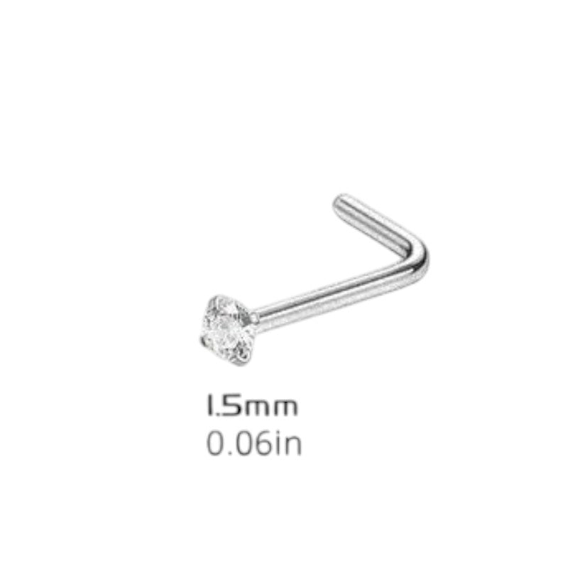 Aramat Jewels stalen neuspiercing met gebogen staafje en transparant zirkonia steentje in diverse maten.