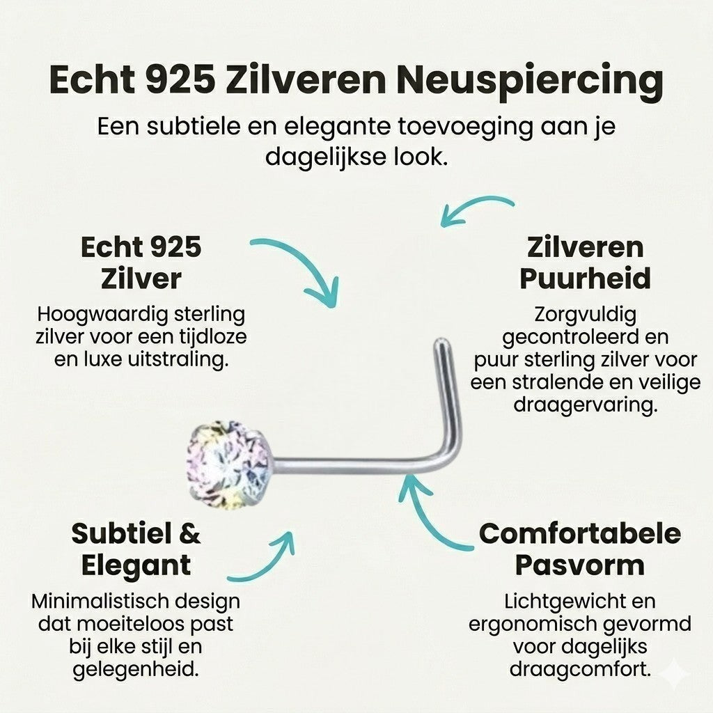 Aramat Jewels gebogen neuspiercing van staal met een schitterende AB transparante zirkonia steen voor een elegante look.