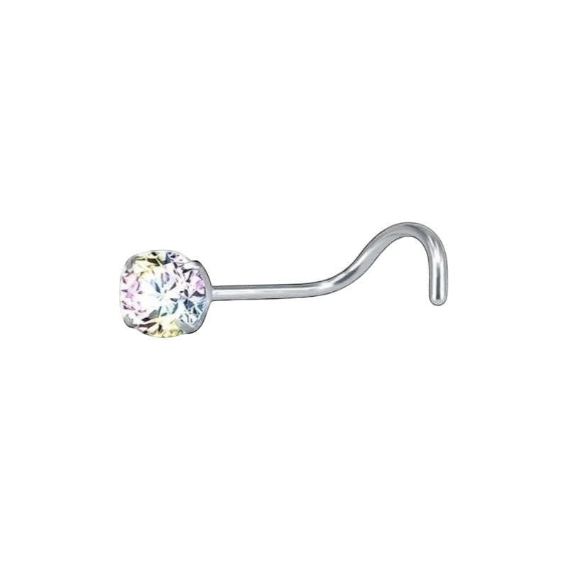 Aramat Jewels stalen neuspiercing met een schitterende AB transparante zirkonia steen en handig S-bocht staafje.
