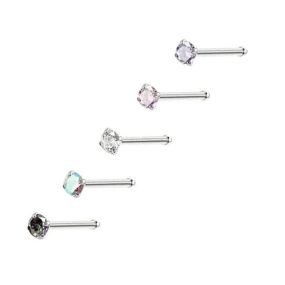 Aramat Jewels neuspiercings van chirurgisch staal met 2mm ronde zirkonia steentjes in diverse kleuren op rechte staafjes
