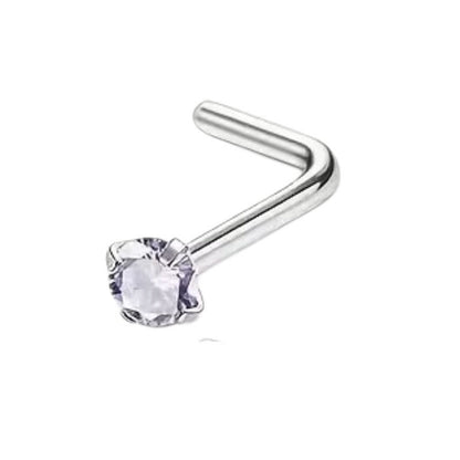 Aramat Jewels stalen neuspiercing met L-staafje en een fonkelende 2mm ronde zirkonia steen.