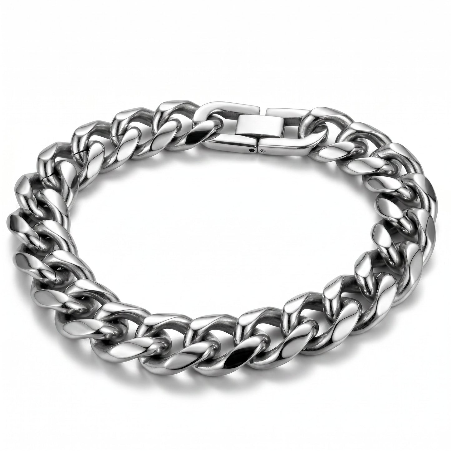 Aramat Jewels zilverkleurige stalen gourmet schakelarmband voor heren, 21cm lang en 12mm breed.