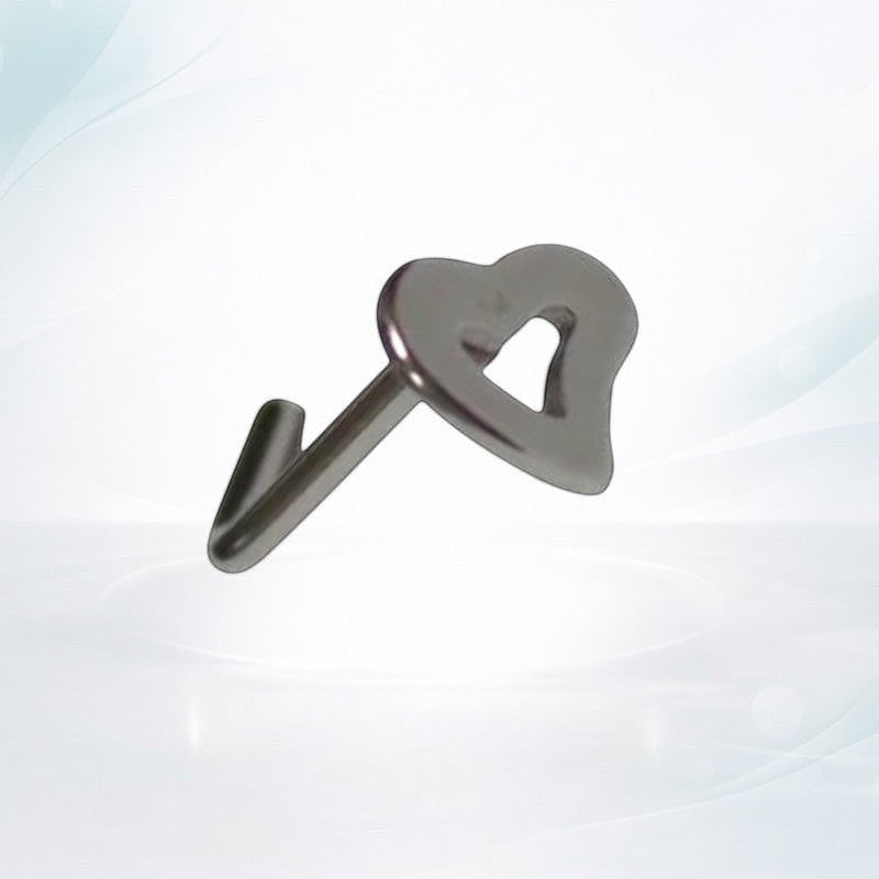 Aramat Jewels silver-tone steel nose stud with an open heart charm, 4mm charm size.