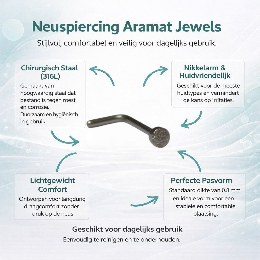 Aramat Jewels silver-tone steel L-shaped nose piercing with a 2mm sandblasted round end.