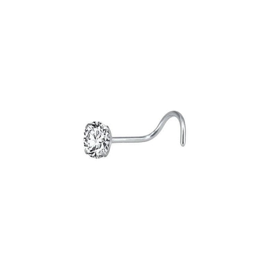 Aramat Jewels silver-tone steel nose studs with clear cubic zirconia in round, star, and heart shapes.