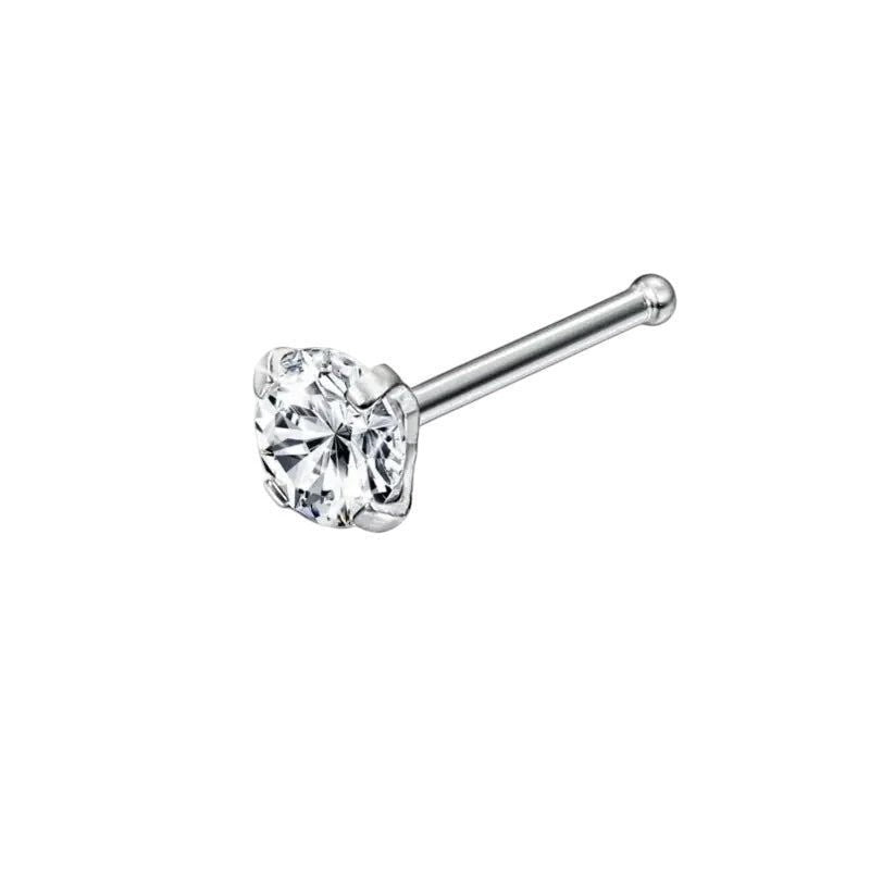 Aramat Jewels silver-tone steel nose stud with a clear round 2mm zirconia stone and a straight post.