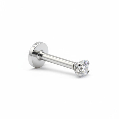 Aramat Jewels silver-colored surgical steel tragus and helix piercing with a 2mm clear zirconia stone.
