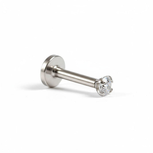 Aramat Jewels silver-colored surgical steel helix and tragus piercing with a 2mm clear zirconia stone.