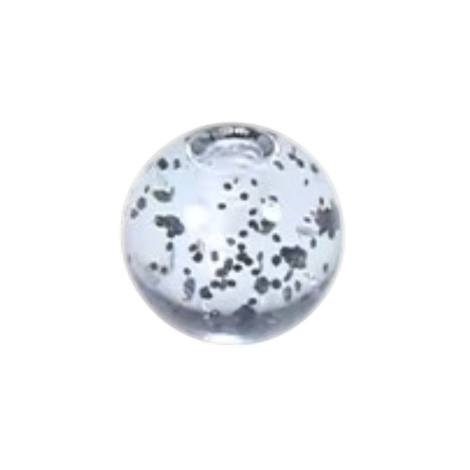 Aramat Jewels transparant acryl piercing balletje van 5mm met zwarte glitters voor tong- of navelpiercing.