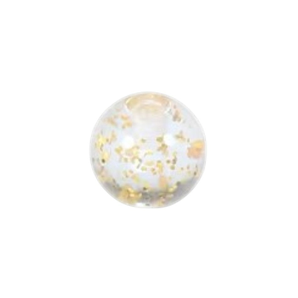 Aramat Jewels transparant acryl piercing balletje van 5mm met gouden glitters voor tong- of navelpiercing.