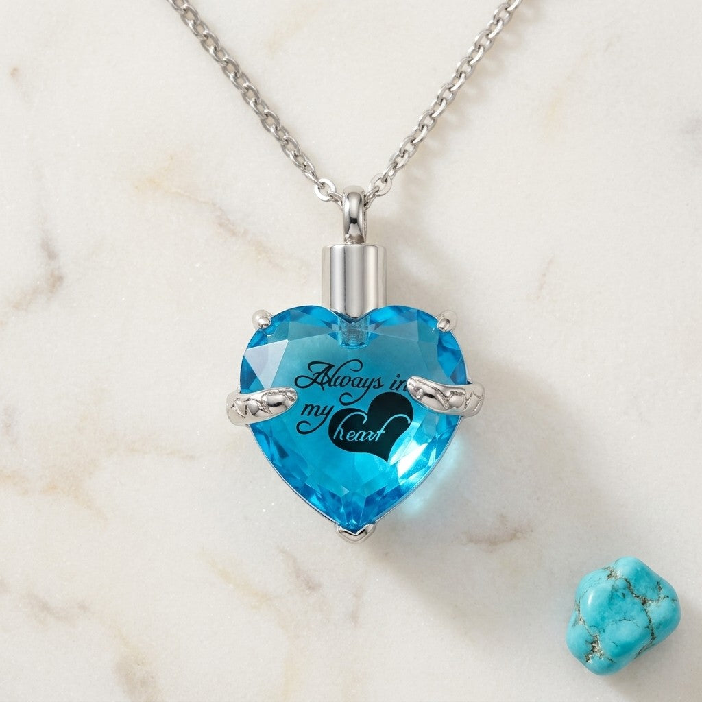 Aramat Jewels ashanger hartvormig, turquoise, roestvrij staal met gravure "Always in my heart".