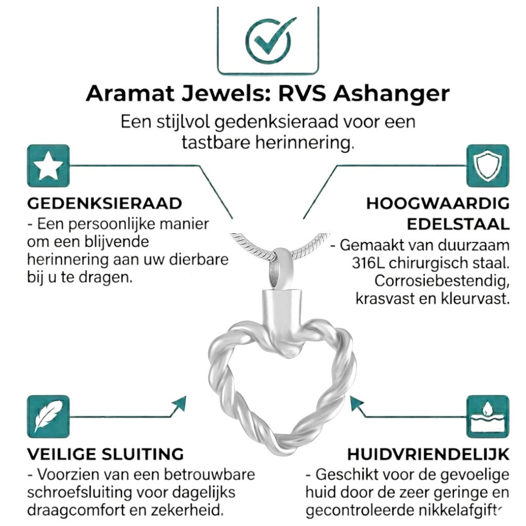 Aramat Jewels silver-tone twisted open heart cremation urn pendant, 3x2cm, made of stainless steel.