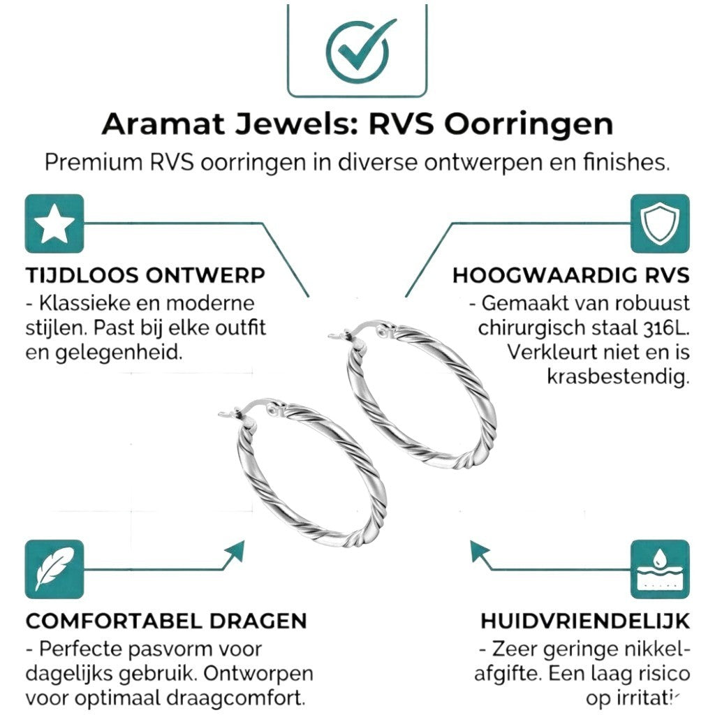Aramat Jewels silver-tone stainless steel twisted hoop earrings, 30mm diameter, oval shape with a 3-strand twisted design.