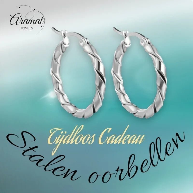 Aramat Jewels silver-tone stainless steel twisted hoop earrings, 25mm or 45mm, for women.