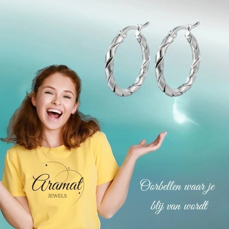 Aramat Jewels silver-tone stainless steel twisted hoop earrings, 25mm or 45mm, for women.