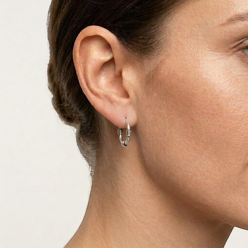 Aramat Jewels unisex silver Bali hoop earrings, 16mm diameter, with a detailed, ethnic-inspired design.
