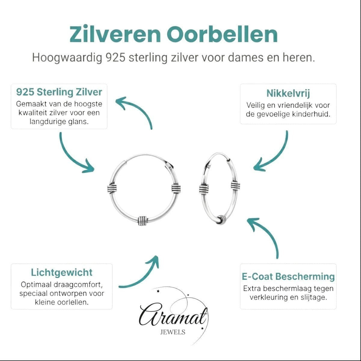 Aramat Jewels unisex 16mm silver Bali hoop earrings with textured detailing. Lightweight and nickel-free.