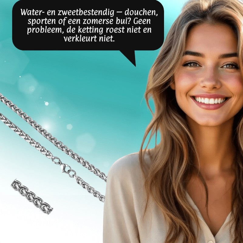 Aramat Jewels zilverkleurige RVS vossenstaart ketting van 70 cm lang en 5 mm breed met een stoere foxtail schakel.