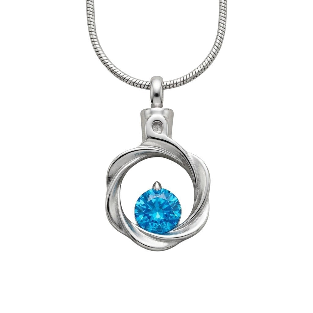 Aramat Jewels zilverkleurige stalen ashanger met blauwe zirkonia en schroefsluiting. Zonder ketting.