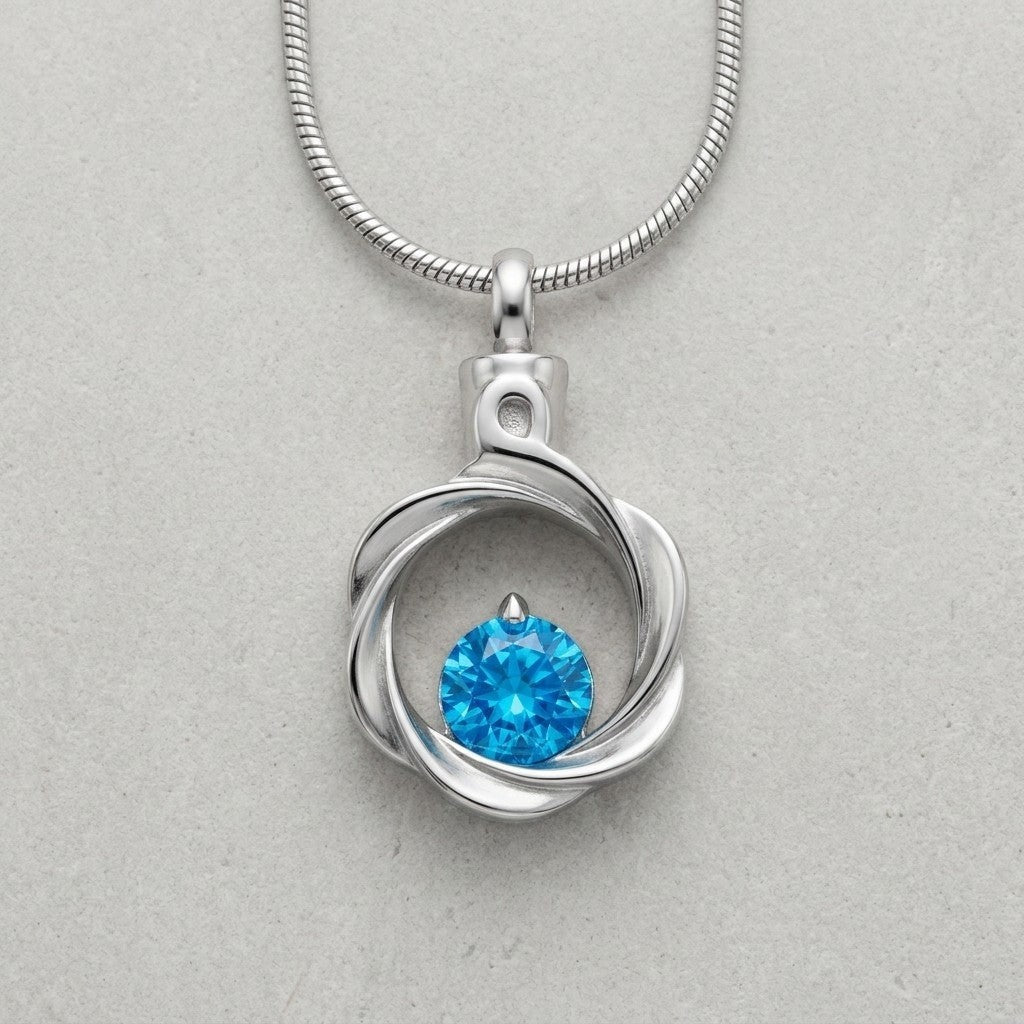 Aramat Jewels zilverkleurige stalen ashanger met blauwe zirkonia, schroefsluiting, zonder ketting.