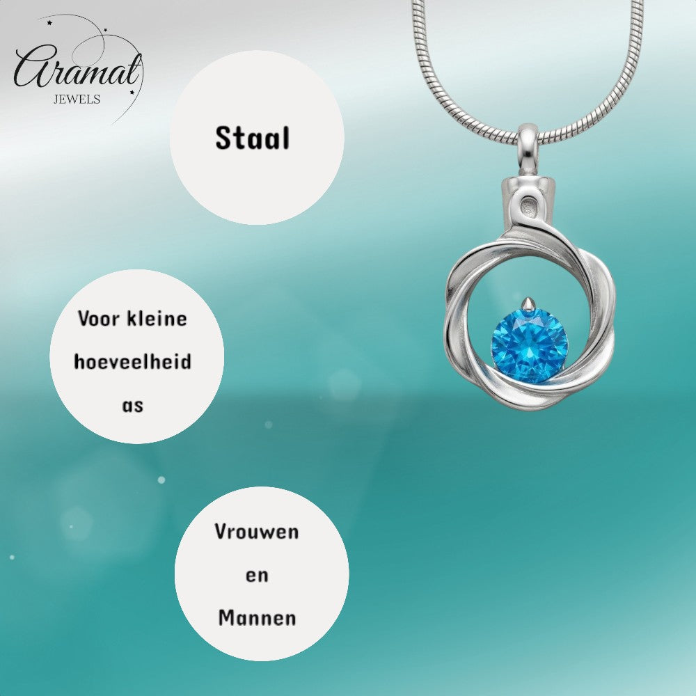 Aramat Jewels zirkonia stalen ashanger in zilverkleur met blauwe steen en schroefsluiting, zonder ketting.