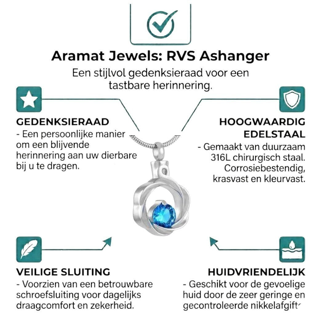 Aramat Jewels zirkonia stalen ashanger in zilverkleurig met blauwe steen, roestvrij staal, zonder ketting.