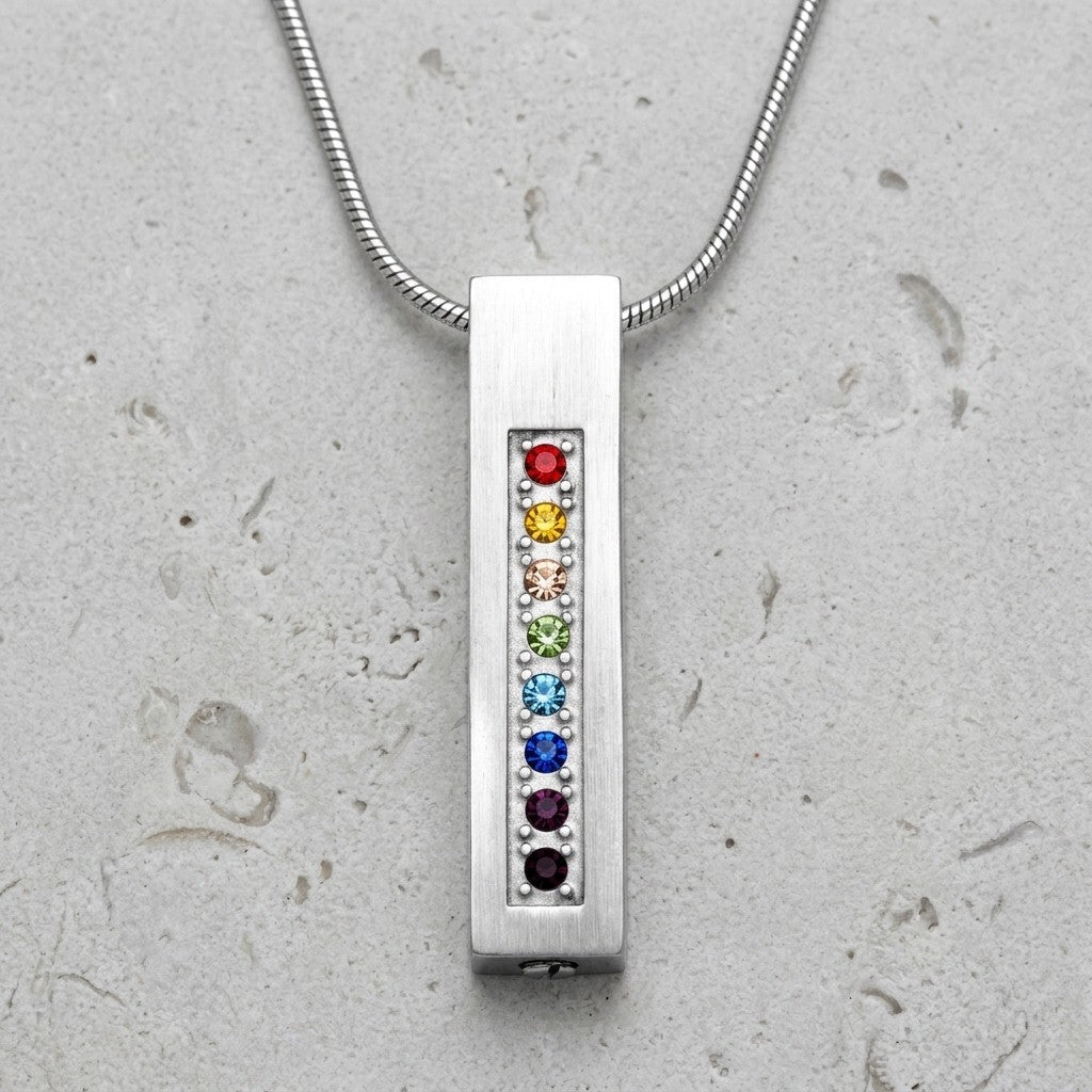 Aramat Jewels zilverkleurige stalen buishanger met regenboog zirkonia steentjes, 34mm, waterbestendig.