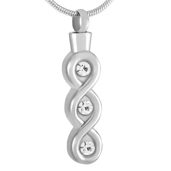 Aramat Jewels zilverkleurige stalen crematiehanger met transparante kristallen in een infinity-design.