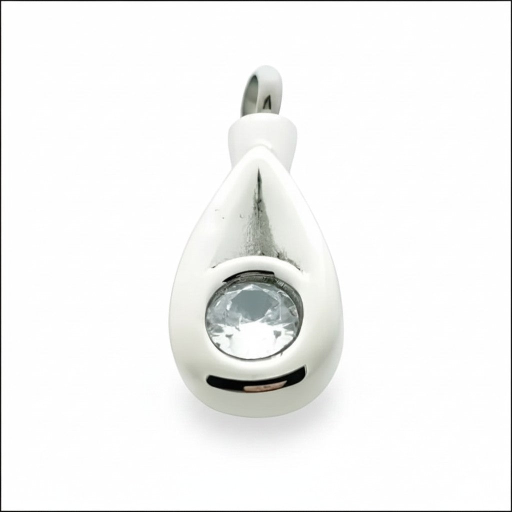 Aramat Jewels zilverkleurige stalen crematiehanger met zirkonia, druppelvormig gedenksieraad.