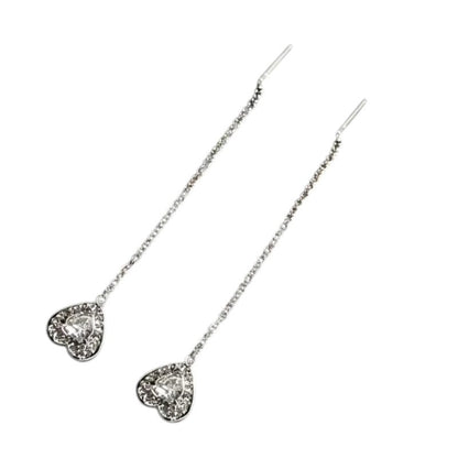 Aramat Jewels zilverkleurige doortrek oorbellen van RVS met een hartvormige hanger bezet met zirkonia steentjes.