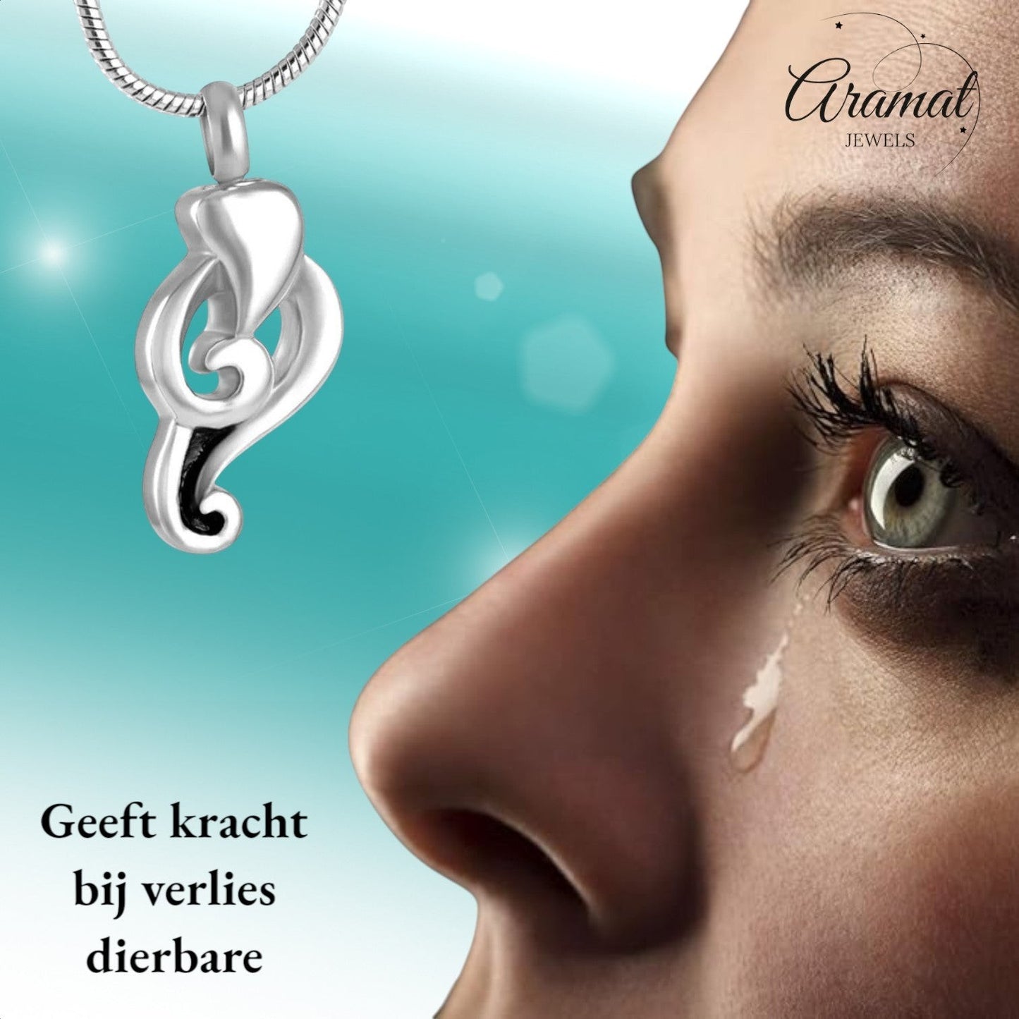 Aramat Jewels zilverkleurige fantasie ashanger van 316L edelstaal met een hartvormig detail. Waterbestendig.