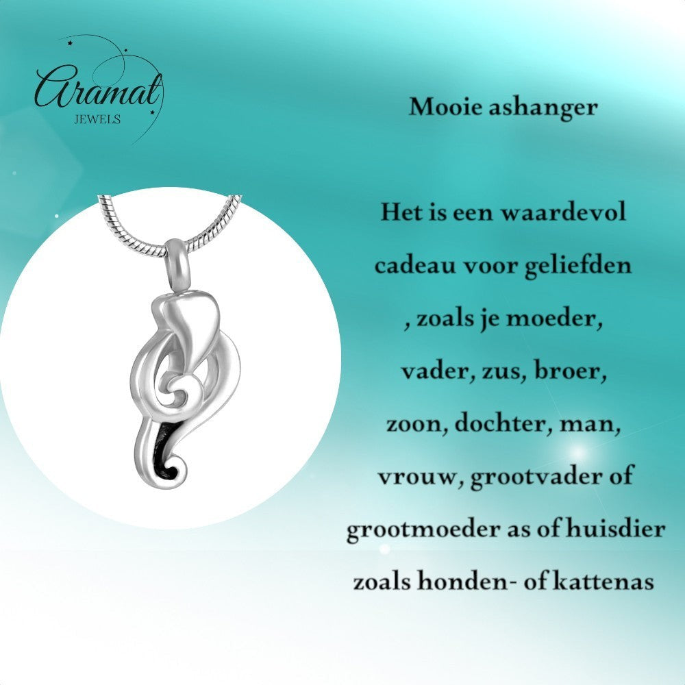 Aramat Jewels zilverkleurige fantasie ashanger van 316L edelstaal met een hartvormig detail.