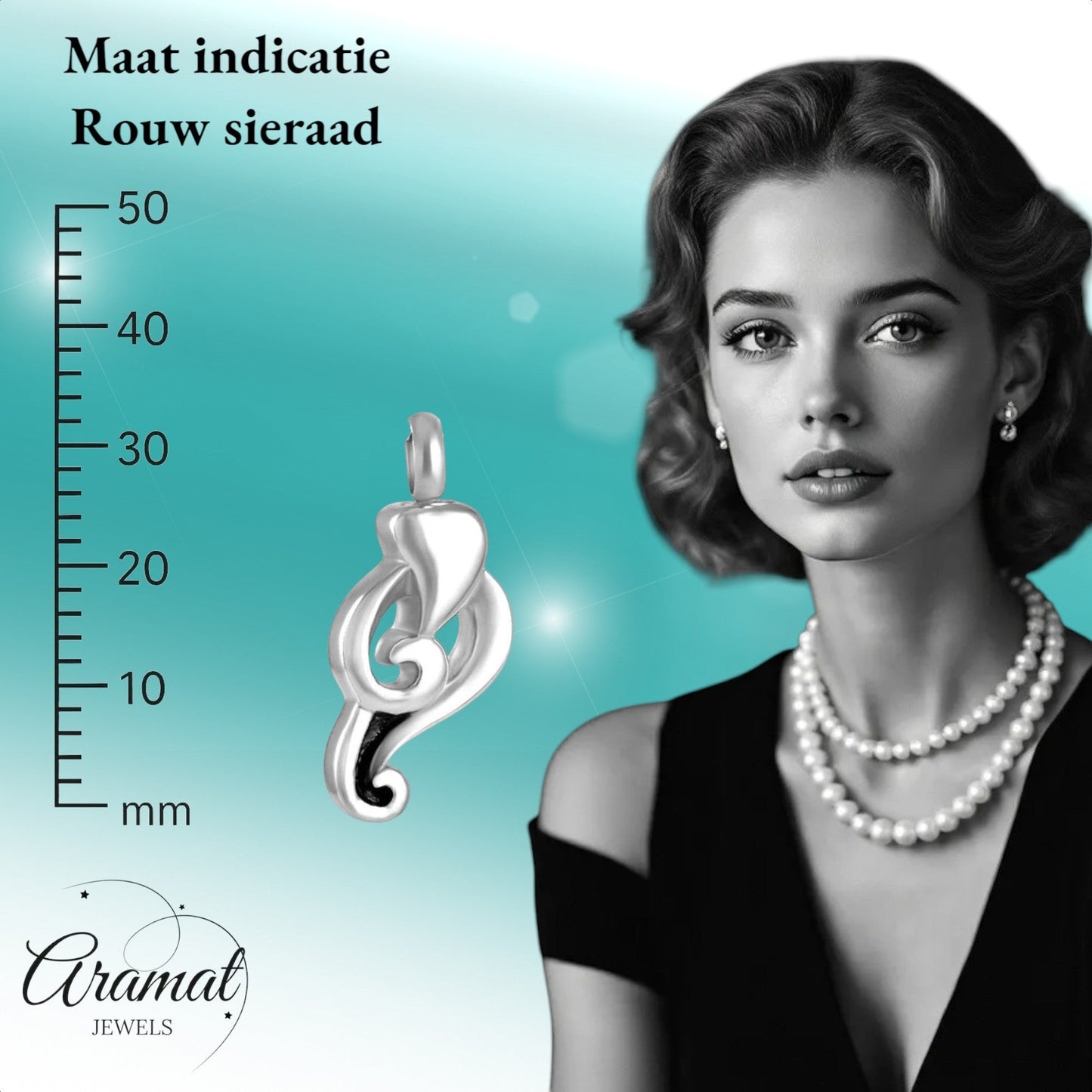 Aramat Jewels zilverkleurige fantasie ashanger van 316L edelstaal met een hartvormig detail.