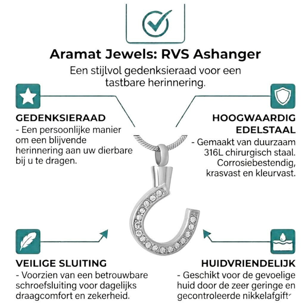 Aramat Jewels zilverkleurige stalen hoefijzer ashanger met kristallen, waterbestendig en hypoallergeen.