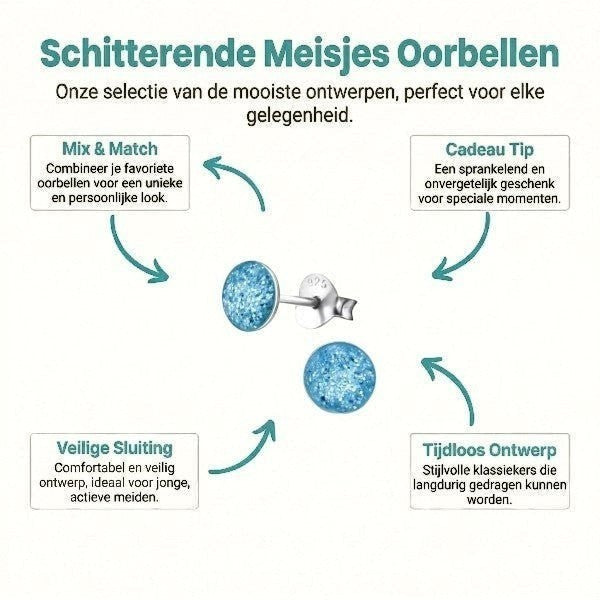 Aramat Jewels 925 zilveren kinderoorbellen met blauwe glitter, rond, 5mm. Ideaal als cadeau.