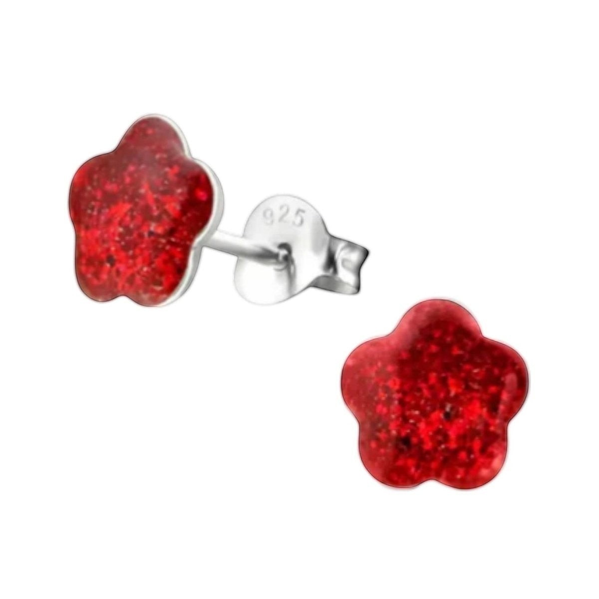 Aramat Jewels 925 zilveren kinderoorbellen met rode glitter bloem 8mm