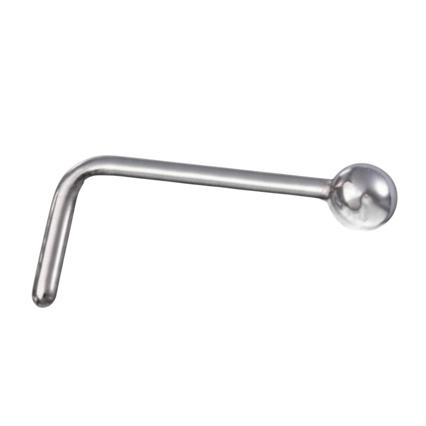 Aramat Jewels zilverkleurige neuspiercing van chirurgisch staal met een 2mm bolletje en L-vormig staafje.