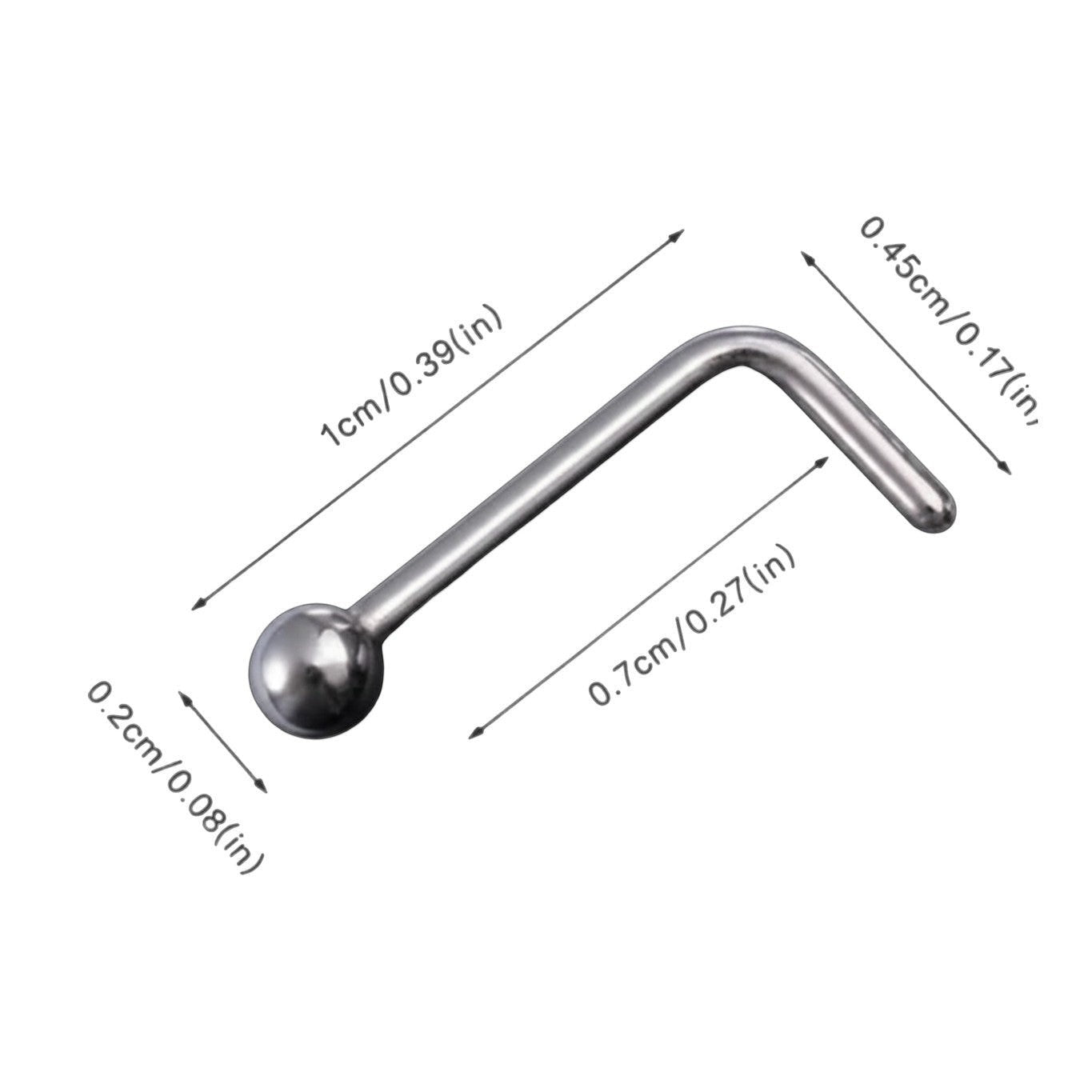 Aramat Jewels zilverkleurige neuspiercing van chirurgisch staal met 2mm bolletje en L-vormig staafje
