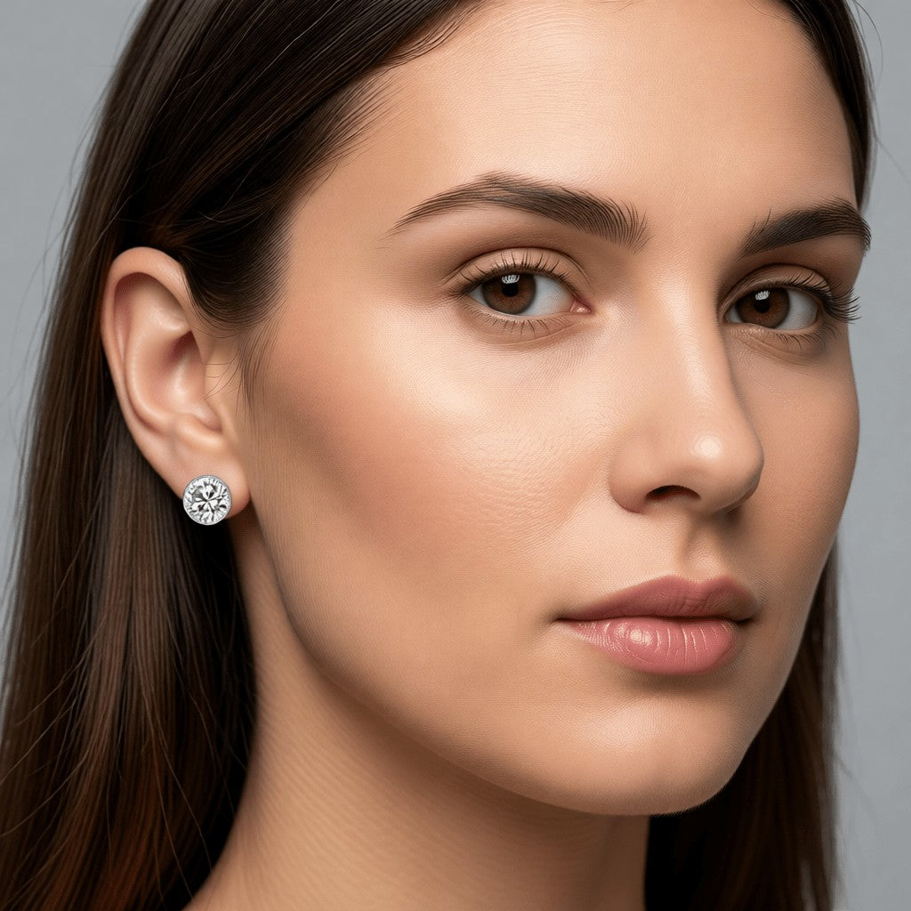 Aramat Jewels zilverkleurige oorstekers met 6mm transparant kristal, gemaakt van roestvrij staal.