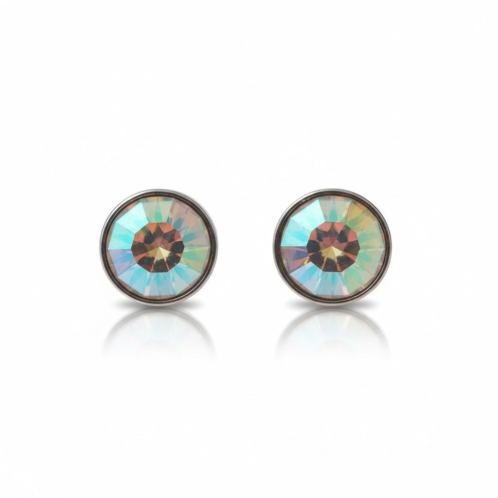 Aramat Jewels zilverkleurige oorstekers met 8mm AB transparant kristal, uniseks