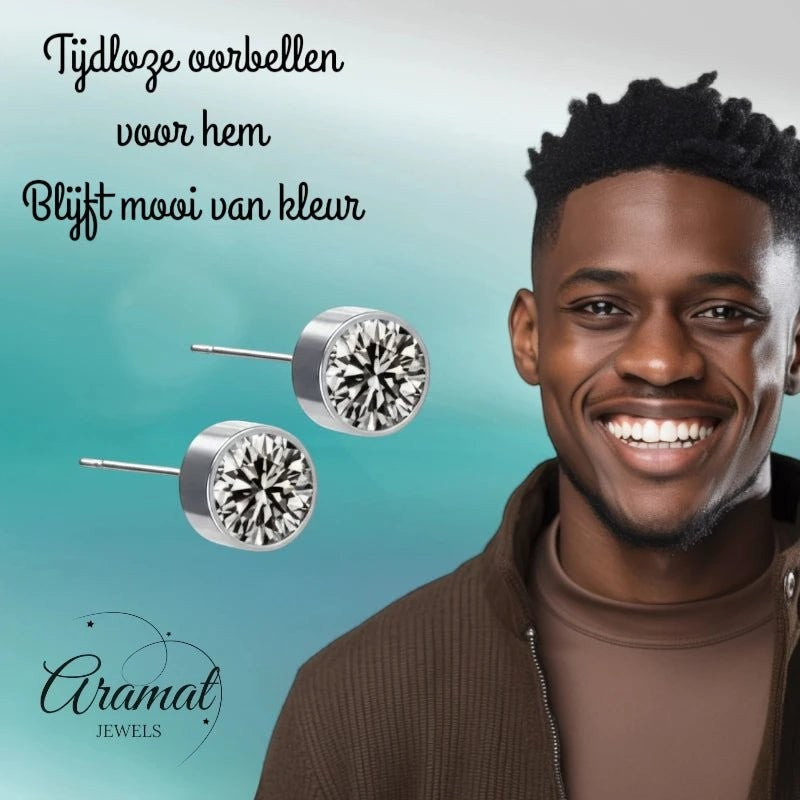 Aramat Jewels zilverkleurige oorstekers met grijs kristal van 6mm, gemaakt van roestvrij staal.