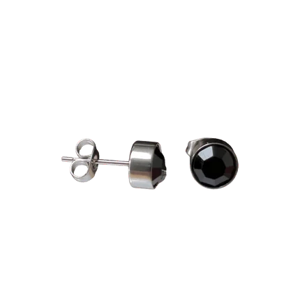 Aramat Jewels zilverkleurige oorstekers met een 8mm zwart kristal, gemaakt van roestvrij staal.