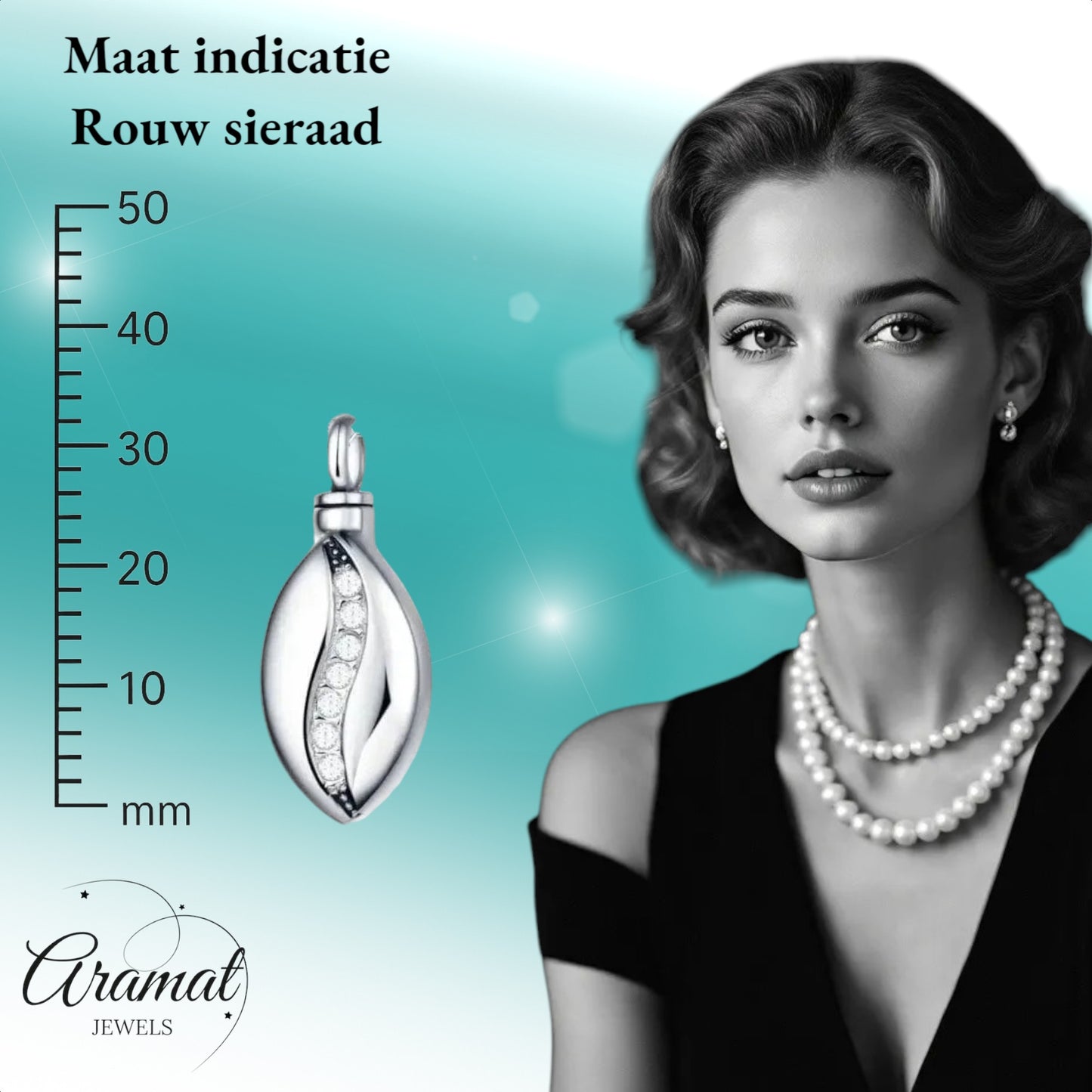 Aramat Jewels zilverkleurige ovale ashanger van 30x20mm met zirkonia steentjes en schroefsluiting.