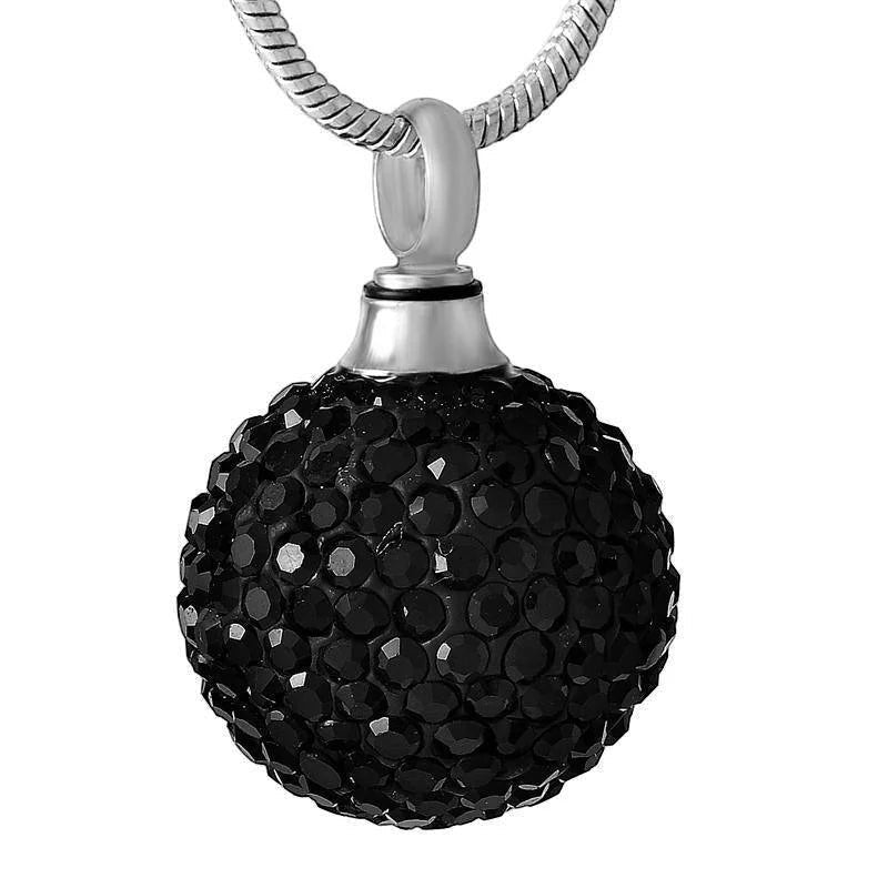 Aramat Jewels® zilverkleurige stalen ashanger bol met zwarte kristallen, zonder ketting.
