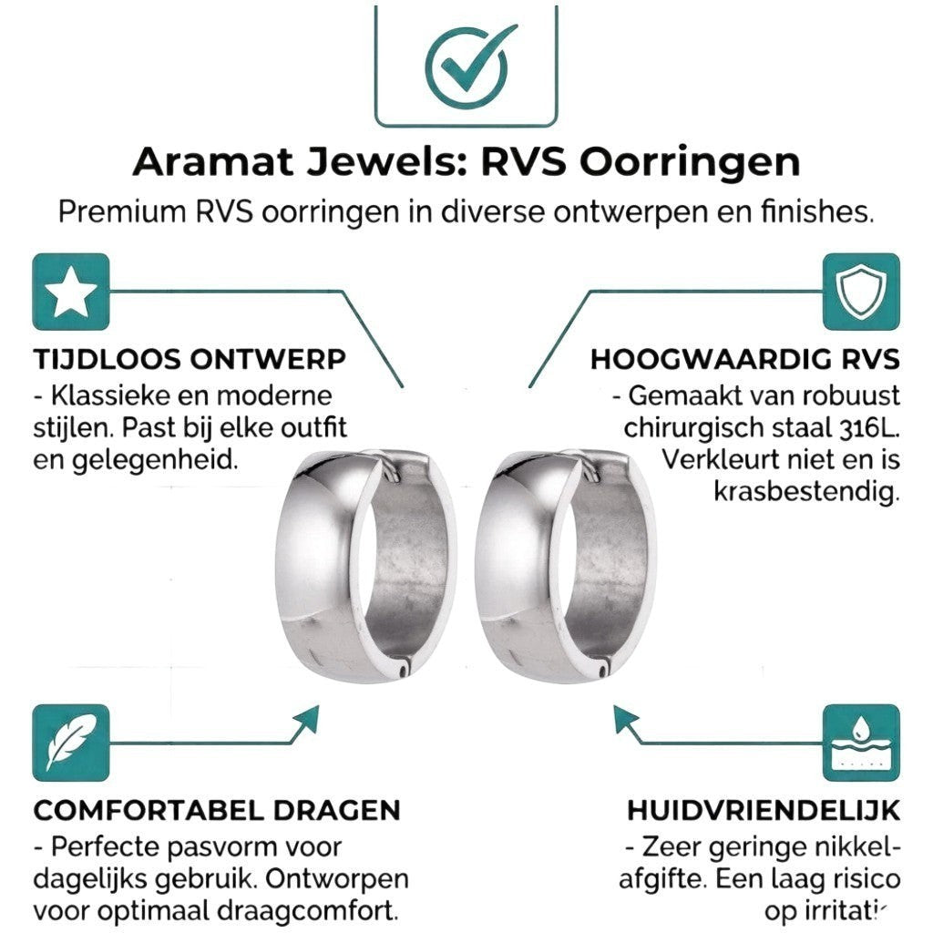 Aramat Jewels silver-coloured stainless steel hoop earrings, 13mm diameter, classic design, hypoallergenic and durable.