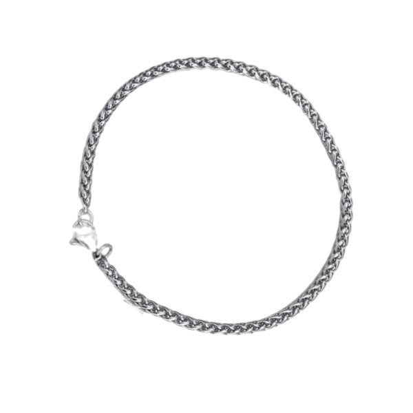 Zilverkleurige Aramat Jewels vossenstaart armband van 3mm breed, gemaakt van duurzaam roestvrij staal.