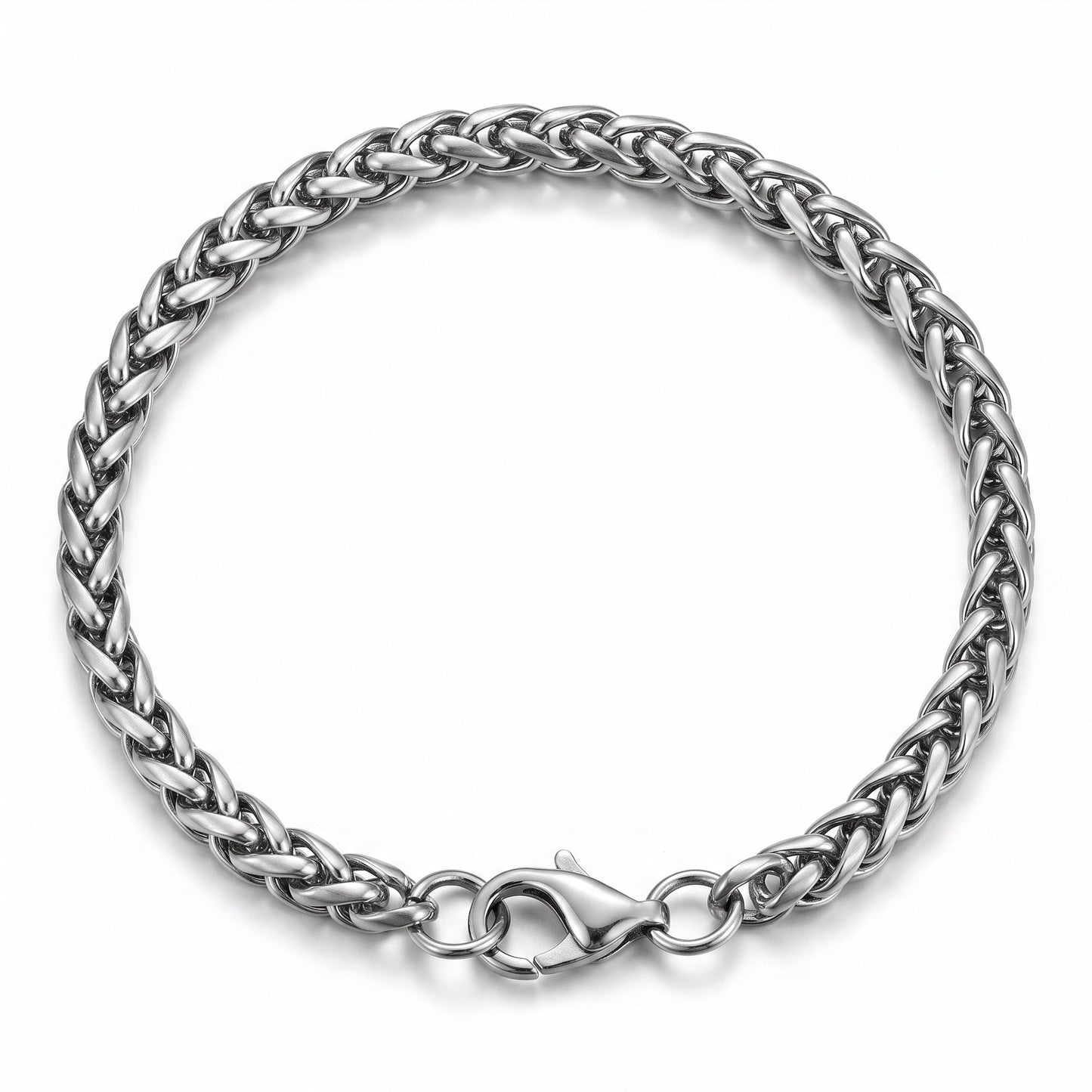 Aramat Jewels zilverkleurige roestvrijstalen vossenstaart armband voor heren en dames, 20cm lang, 5mm breed.